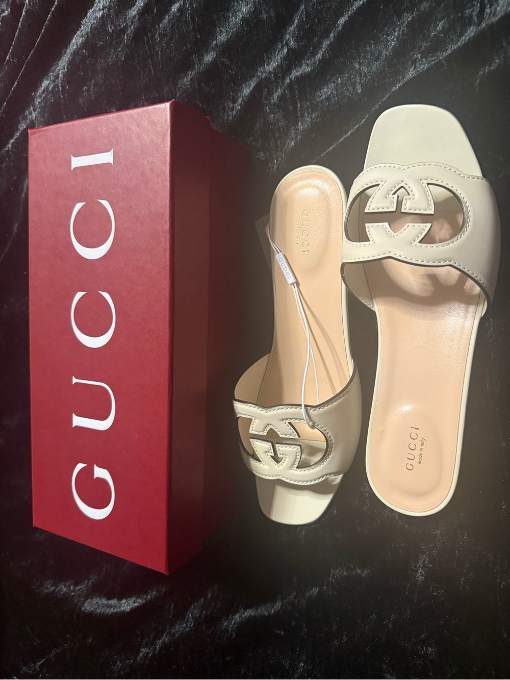 Gucci Cream Leather GG Slide Mules